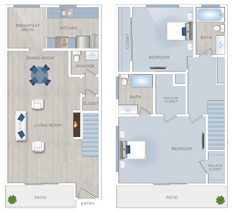 Floor plan for 2 beds, 2 baths, 1167 sqft